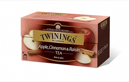 Чай в пакетиках Twinings с ароматом и кусочками яблока, корицы, изюма, 25 пак.*2 гр