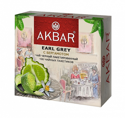 Чай в пакетиках Akbar Earl Grey 100 пак.*2 гр