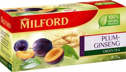 Чай в пакетиках Milford зеленый Слива-Женьшень, 20 пак.*1,75 гр