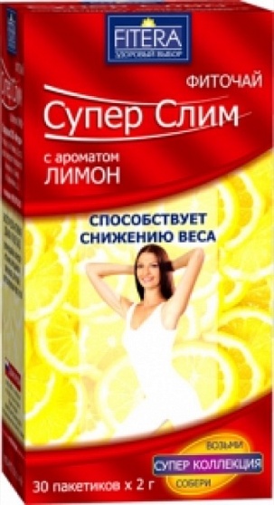 Чай в пакетиках Fitera Супер Слим лимон, 30 пак.*2 гр