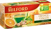 Чай в пакетиках Milford зеленый Апельсин-Имбирь, 20 пак.*1,5 гр